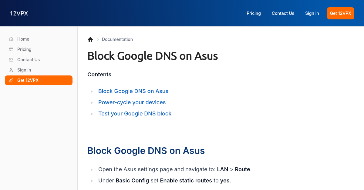 Block google dns on asus 12vpx